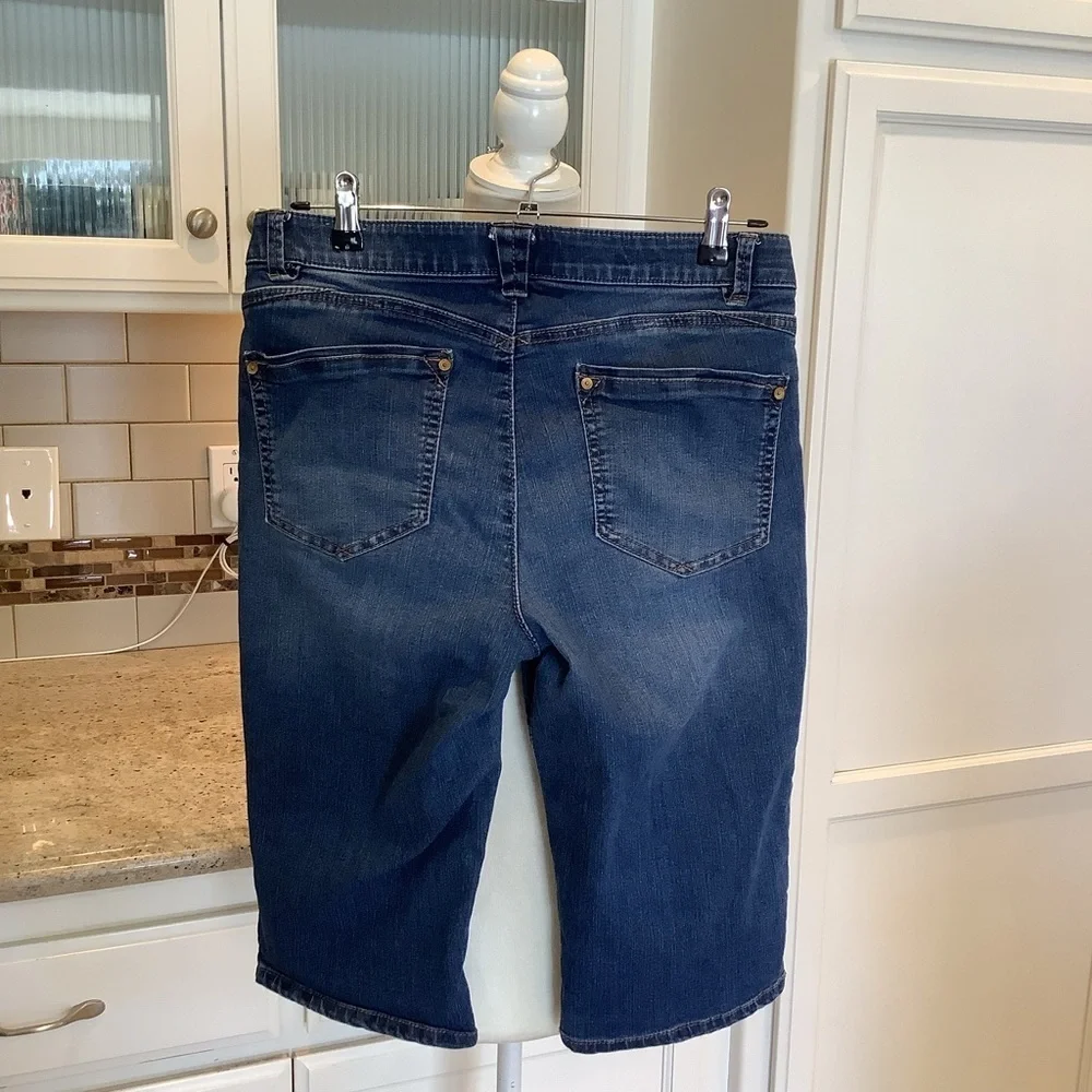 Wit & Wisdom Ab-solution Dark Blue Long Denim Jean Shorts Size 10 Cuffed